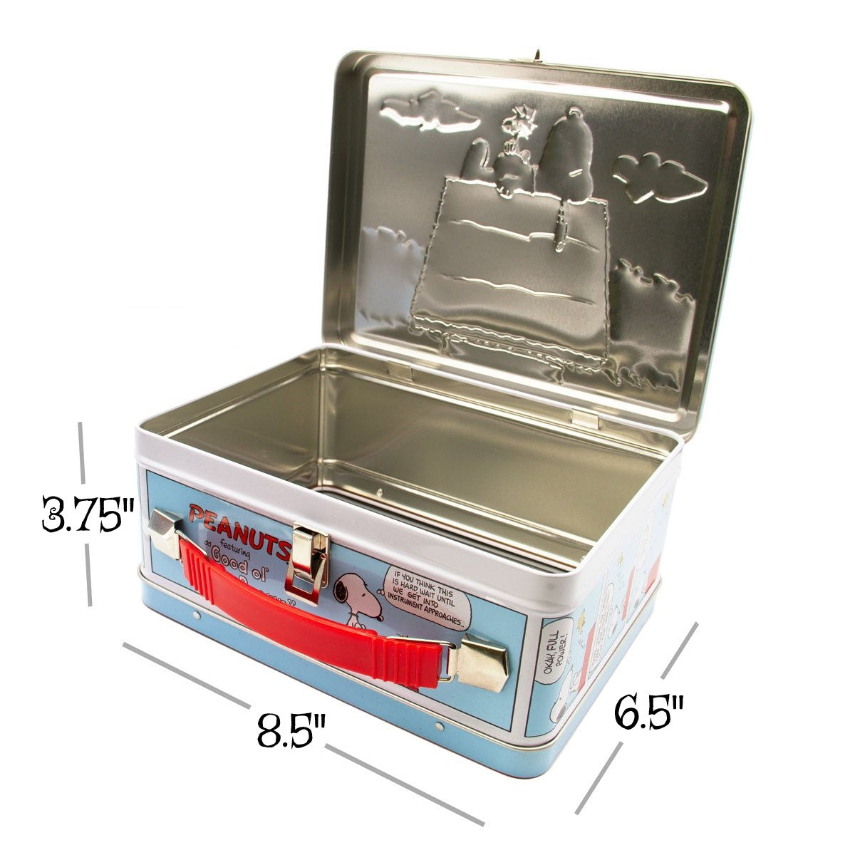 Peanuts Snoopy Red Dog House Fun Box - Sturdy Tin Storage Box with Plastic Handle & Embossed Front Cover - Officially Licensed Peanuts Merchandise & Collectible Gift
