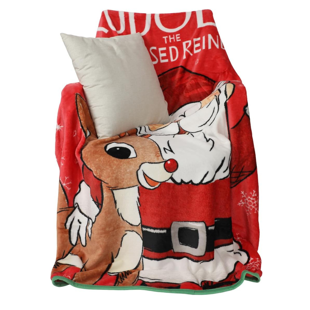 Rudolph The Red-Nosed Reindeer Rudolph and Santa 45" x 60" Red Throw Blanket