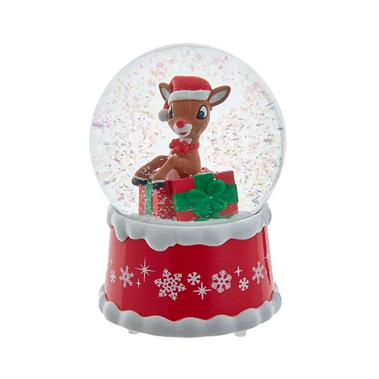 Rudolph The Red Nose Reindeer® In Present Musical Water Globe by Kurt S. Adler