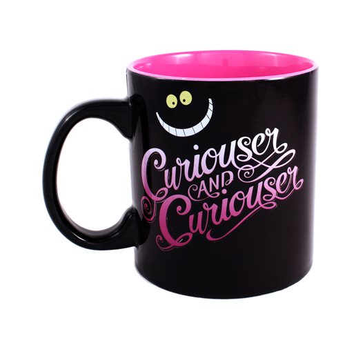 Alice in Wonderland Cheshire Cat 20 oz. Heat-Reveal Mug Back featuring the words Curiouser and Curiouser