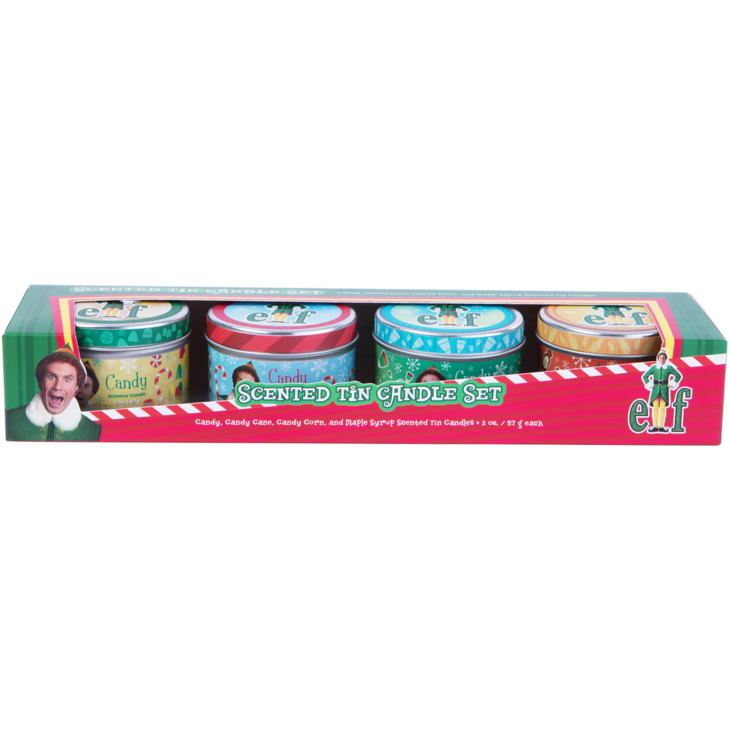 Elf Tin Candle Set, Scented - Candy, Maple Syrup, Candy Corn, Candy Cane (2 oz. Each) by Insight Luminaries