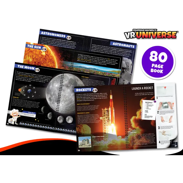 Professor Maxwell's VR Universe - Virtual Reality Kids Space Science Book and Interactive STEM Learning Activity Set (Full Version - Includes Goggles)
