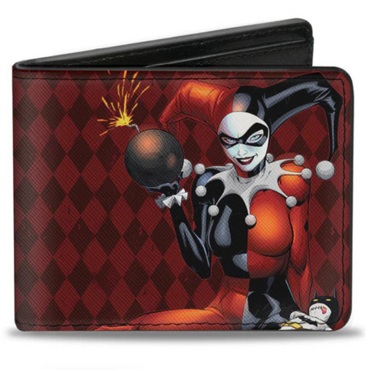 Buckle-Down DC Comics Harley Quinn with Batman Voodoo Doll Diamond Bifold Wallet