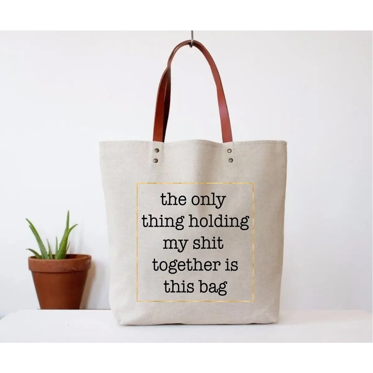 Holding It Together Canvas and  Leather Tote Bag