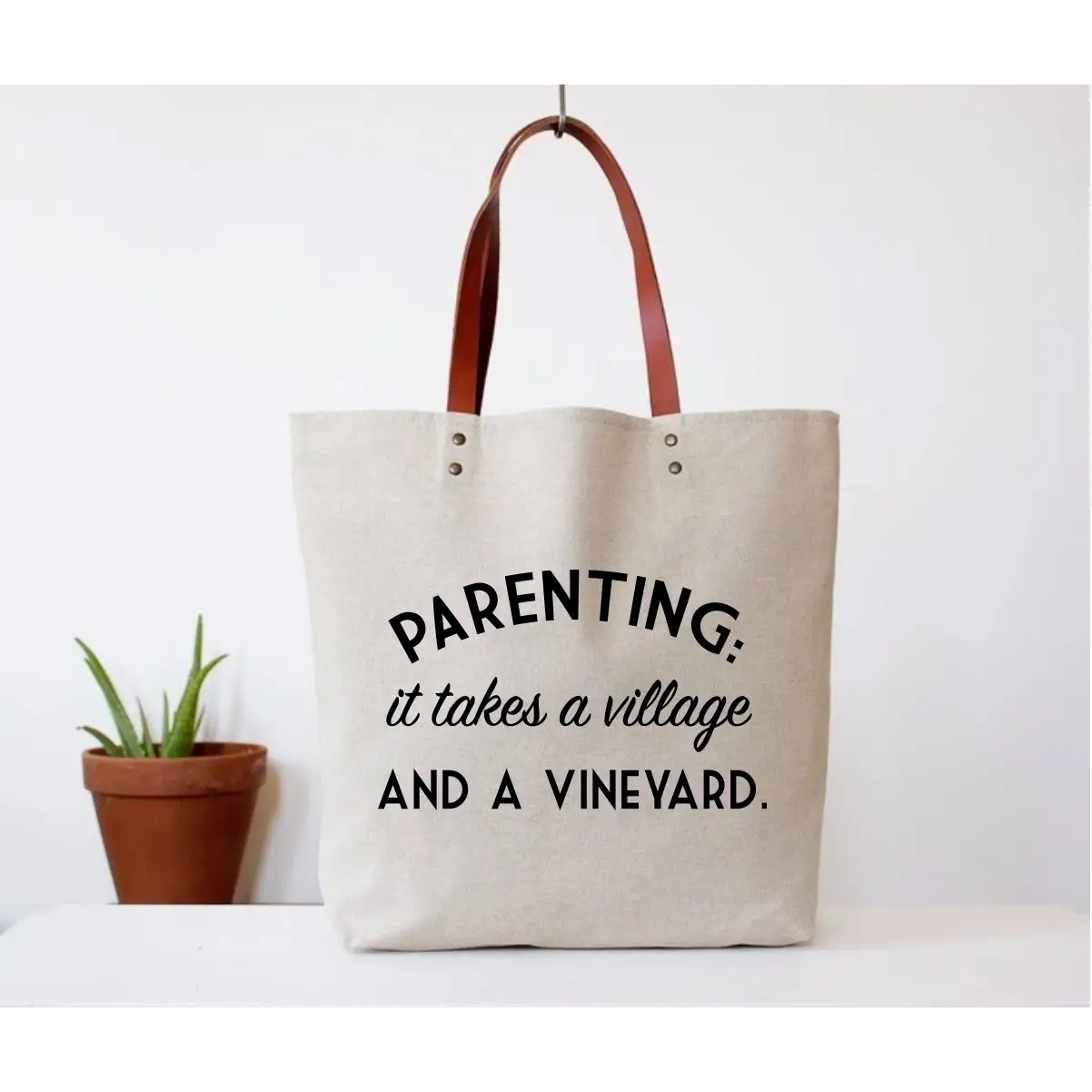 Parenting Canvas and  Leather Tote Bag